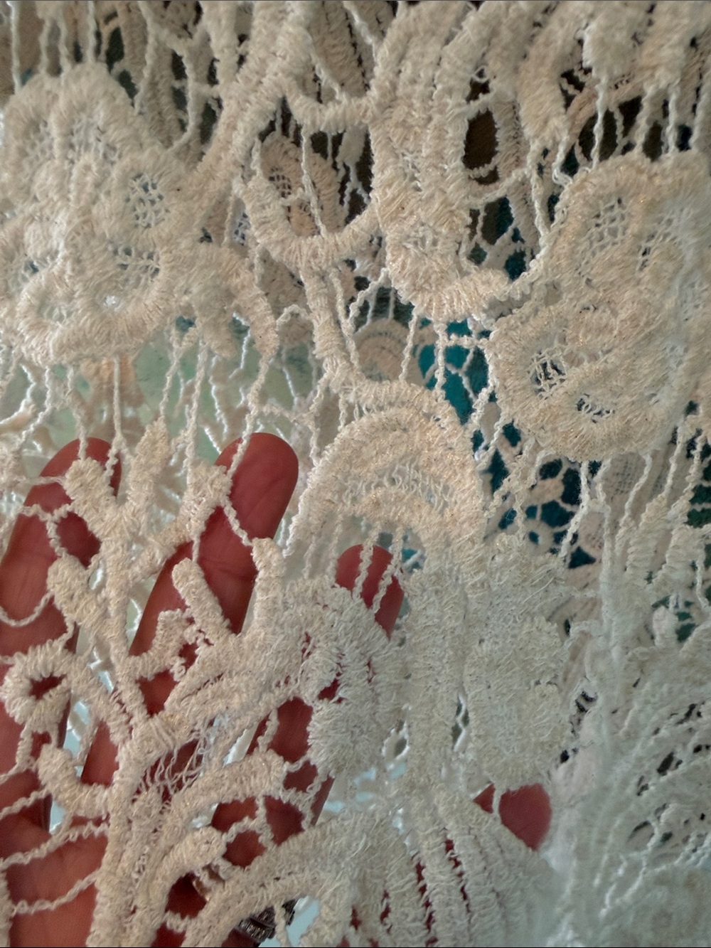 Cream Floral Crochet Lace Top Sheer Cottagecore Boho Fairy Festival Blouse - Picture 3 of 9